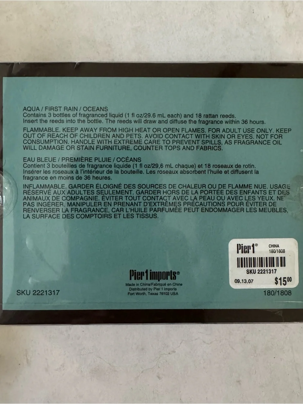Pier 1 Imports Reed Diffuser Gift Set of 2 Oceans and First Rain Scent